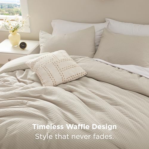 Bedsure Waffle Comforter Set Twin, Soft and Breathable Linen Bedding Comforter Set, 2 Pieces, 1 Waffle Weave Comforter (68"x88") and 1 Pillowcase (20"x26") Bedsure