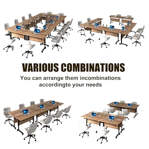 Rectangle Conference Table,Modular Conference Room Tables with Flip Top,Mobile Table with Four Flexible Wheels,Modern Meeting Seminar Tables,Folding Meeting Training Room Table (6Pack, 1619B, 70.8in) ATagope