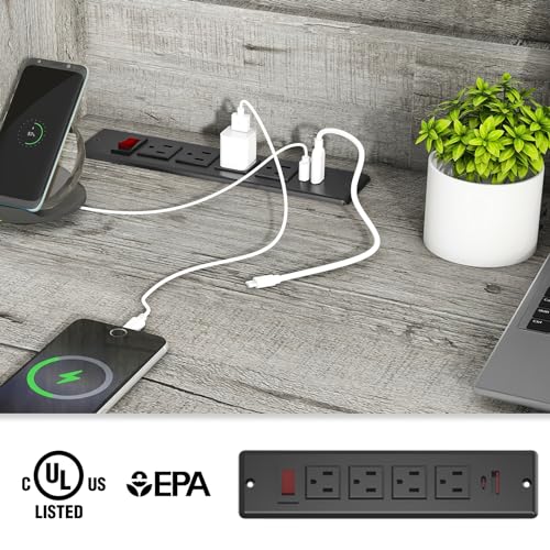 Vabches Farmhouse 47" Executive Desk, Computer Desk with 2 Drawers, LED Light and Storage Cabinet, Home Office Desk with Hutch, Charging Hub, Workstation for Home Office and Study(Grey Vabches