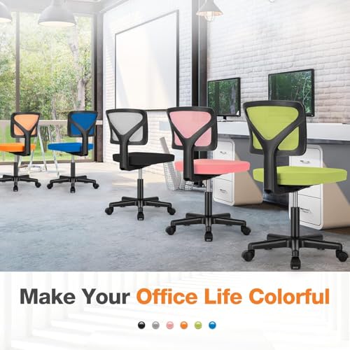 Sweetcrispy Small Office Chair, Ergonomic Low-Back Mesh Rolling Work Swivel Chairs with Wheels, Armless Comfortable Seat Lumbar Support for Home, Bedroom, Study, Student, Adults,Classic Orange Sweetcrispy