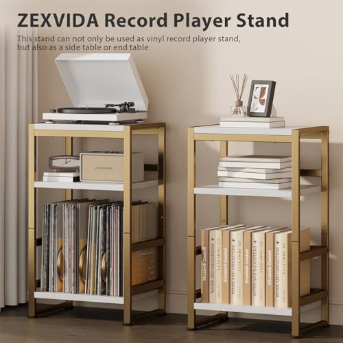 ZEXVIDA Record Player Stand,3-Tier Record Player Table with U-Shaped Vinyl Storage Up to 120 Albums,28" H End Table Turntable Stand with Storage,Record Table Vinyl for Living Room Bedroom ZEXVIDA