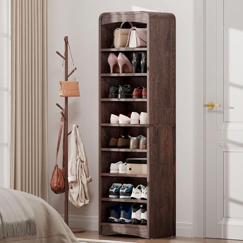 Homiflex Tall Shoe Cabinet, 8 Tiers 16 Pairs Wooden Shoe Rack with Adjustable Shelf, Freestanding Shoe Closet Shoes Organizer Cabinet for Entryway, Hallway, Living Room, Espresso Homiflex