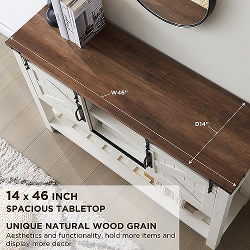 OKD Entryway Table with Sliding Barn Doors, 46" Farmhouse Console Table with Storage Shelf, Rustic Sofa Table Behind Couch for Hallway, Entry Way, Living Room, Foyer, Antique White OKD