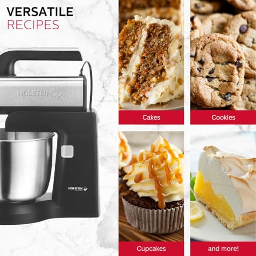 Holstein Housewares 5-Speed Hand and Stand Mixer, 250W Power with LED Light, Black and Stainless Steel – Versatile Mixer for Baking, Whipping, and More Holstein Housewares