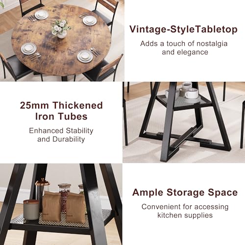 Jocoevol Round Dining Table for 4,Kitchen Dining Room Circle Dinner Pedestal Table,Space Saving Wood Kitchen & Dining Room Furniture (Vintage, 42In) Jocoevol
