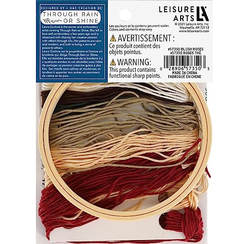 LEISURE ARTS Embroidery Kit 4" Blush Rose (French) - Embroidery Kit for Beginners and Adults, Cross Stitch Kits with Patterns, DIY Starter Set for Seasonal Craft Projects