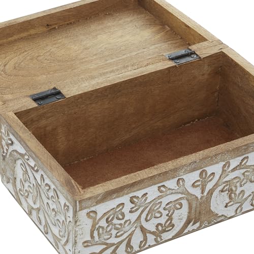Deco 79 Mango Wood Floral Decorative Box Decorative Keepsake Boxes with Hinged Lid, Set of 3 Storage Boxes 8", 10", 12"W, Brown Deco 79
