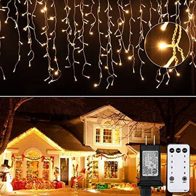 Brightown Icicle Lights for Outside, 40 FT 432 LED Icicle Christmas Lights Outdoor with 81 Drops, 8 Modes, Connectable String Light with Remote, Timer, Waterproof Christmas Light for House, Warm White