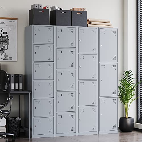 Letaya Metal Lockers for Employees,71" Steel Storage Cabinet with 6 Door Lockable for Office Staff,Home Sundries,Gym,School (Gray) Letaya