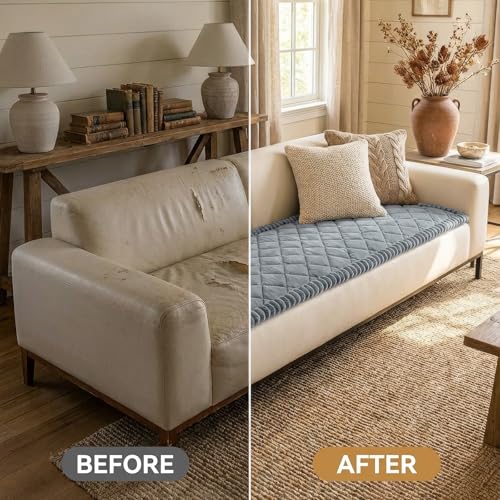 Smiry Fuzzy Couch Cover for Dogs, Non Slip Washable Pet Sofa Cover, Scratch Proof Hair Resistant Plush Sofa Slipcover, Pet Friendly Couch Cushion Protector for Cat, Grey, 27.6" x 59" Smiry