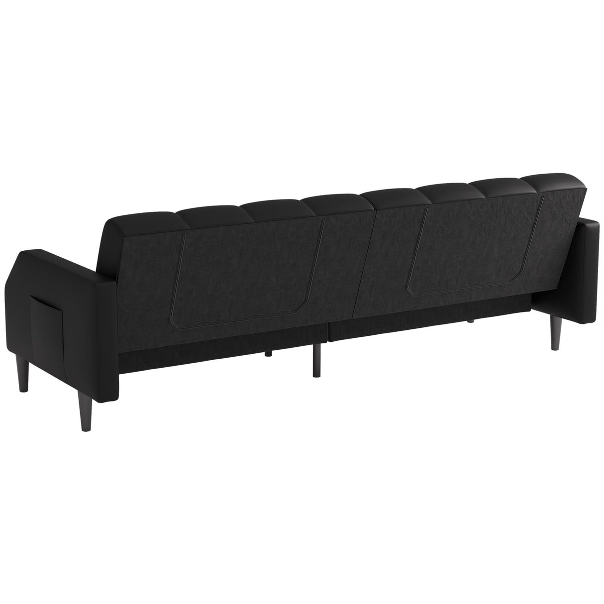 Fadware Faux Leather Couch, Convertible Futon Sofa Bed with Adjustable Backrest, Mid Century Leather Sofa Loveseat with Side Pockets& Metal Leg, Modern Leather Sleeper Sofa for Living Room Bedroom Fadware