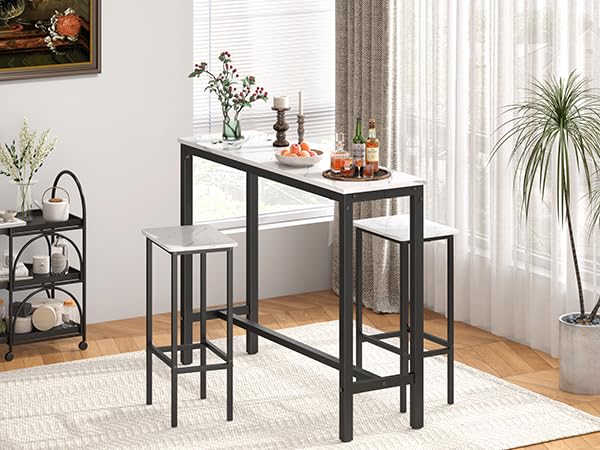 White Marble Industrial Bar Table by Mr IRONSTONE – 39.4” Dining Height Bistro Table for Indoor Use Mr IRONSTONE