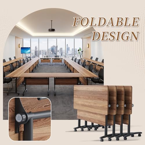 Folding Conference Room Table, Modern Conference Tables with Silent Wheels, Large Rectangular Mobile Training Tables for Office Classroom, Foldable Modular Boardroom Seminar Table (6pack L47.2in) JNMDLAKO