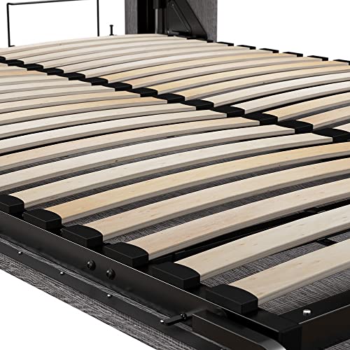 Bestar Pur Queen Murphy Bed and 2 Shelving Units with Drawers, 115-inch Space-Saving Sleeping Arrangement in Bark Grey Bestar