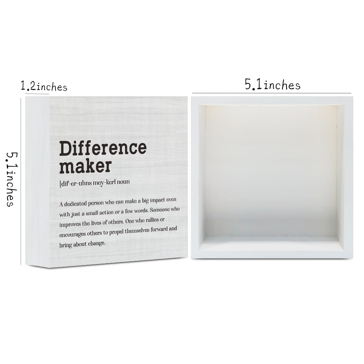 AOZHUO Difference Maker Definition Home Office Decor Wooden Box Sign, Motivational Farmhouse Decorative Positive Office Desk Accessories Wood Plaque Affirmations Wood Table Sign for TV Cabinet Shelf AOZHUO