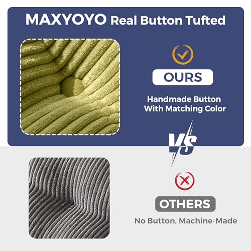 MAXYOYO 6" Futon Mattress Full Size, Tufted Futons Sofa Couch Bed with Twisted Rope Design Edging, Thick Corded Fabric Floor Mattress for Adults, Shredded Foam Filling (Frame Not Included), Green MAXYOYO