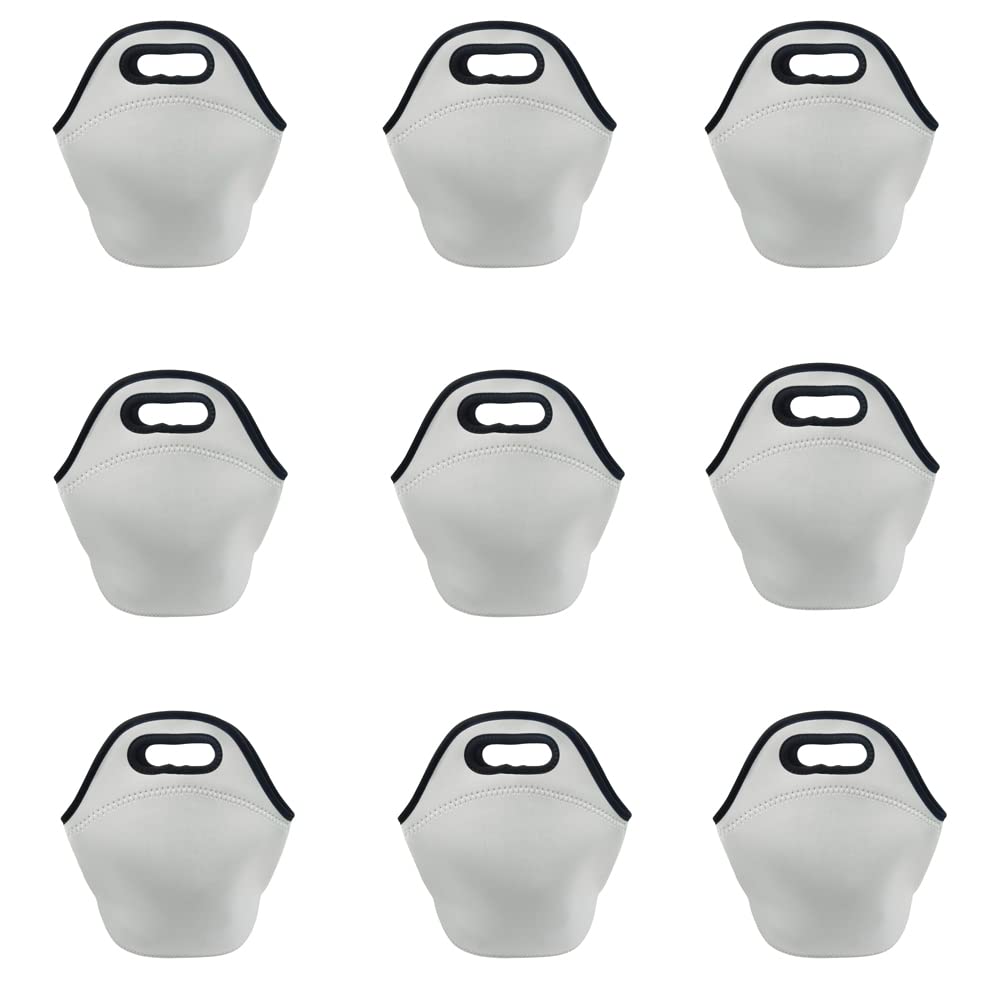 QOMOLANGMA 6 pcs Sublimation Blank Lunch Bag 11.8 x 11.8 in Tote Bag Reusable Insulated Thermal Food Carry Case Handbags with Zipper for Heat Press Transfer Printing (white) QOMOLANGMA