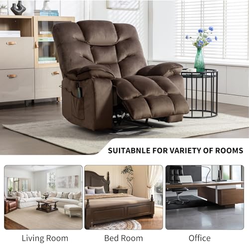 HAOMARKETS Oversized Power Recliner Chair with Massage and Heat, 41" Wide Electric Reclining Chairs with USB Port, Breathable Fabric Overstuffed Reclining Sofa for Living Room Bedroom (No Lift)