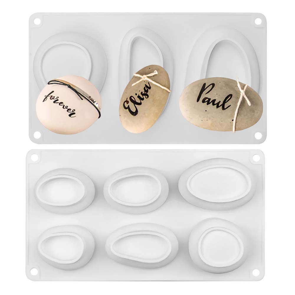 Set of 2 3D Stone Silicone Molds Elliptical Pebble Stone Baking Pan Cake Mousse Dessert Bakeware Plaster Concrete Handmade Stone Casting Mould Candle Soap Making Mold MoldFun
