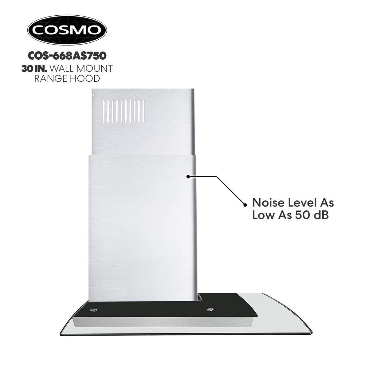 COSMO COS-668AS750 30 in. Vista Collection 380 CFM Ducted Wall Mount Range Hood, Touch Controls, LED Lights, Stainless Steel COSMO