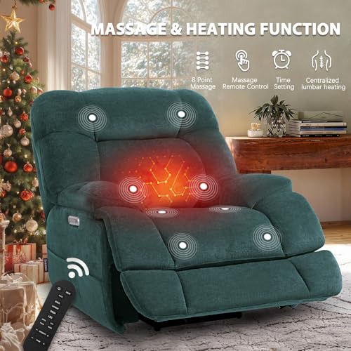 EONIX Dual Motor Zero Gravity Power Recliner Chair, 400lbs Lay Flat Recliner Sofa Chair, Independent Adjustable Footrest and Backrest, Cozy Padding and Cushion, SXXY007032, Forest Green