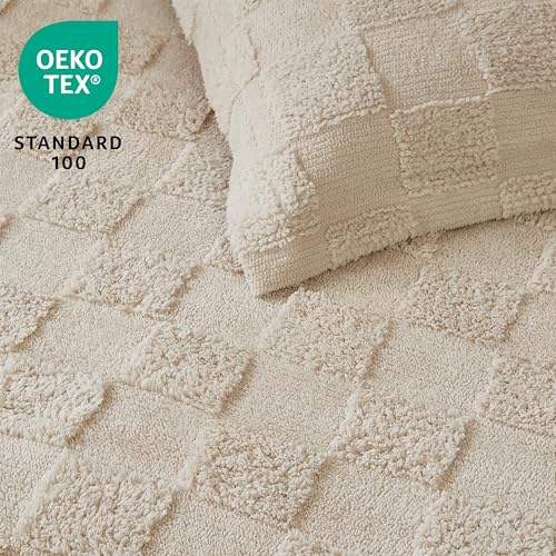 Joiedomi Tufted King Size Comforter Set, 3 Pieces Beige Boho King Bedding Set with 1 Plaid Geometric Comforter and 2 Pillow Shams, Checkered Bed in a Bag for All Seasons Joiedomi