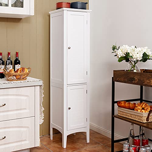 Tangkula 5-Tier Slim Bathroom Storage Cabinet in White - Elegant Freestanding Tower Design Tangkula
