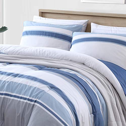 Nautica - Queen Comforter Set, Reversible Cotton Bedding with Matching Shams, Medium-Weight for Year Round Use, Oeko-Tex Certified (Trimmer Blue) Nautica