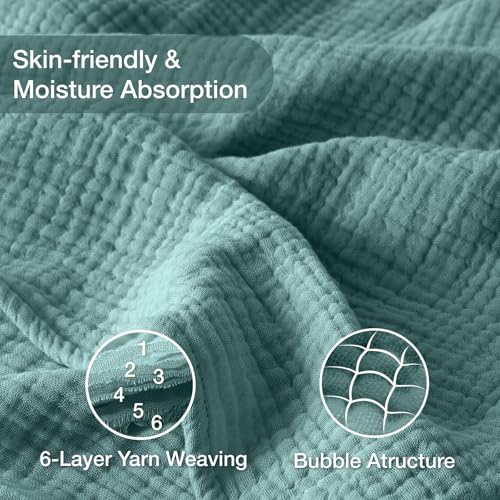 Kozyhvn 100% Cotton Muslin Blanket Twin XL 66" x 90", Breathable and Cooling Bed Blankets, Soft Boho Bedspread, Gauze Bedding for Adults All Season, Turquoise, Teal Kozyhvn