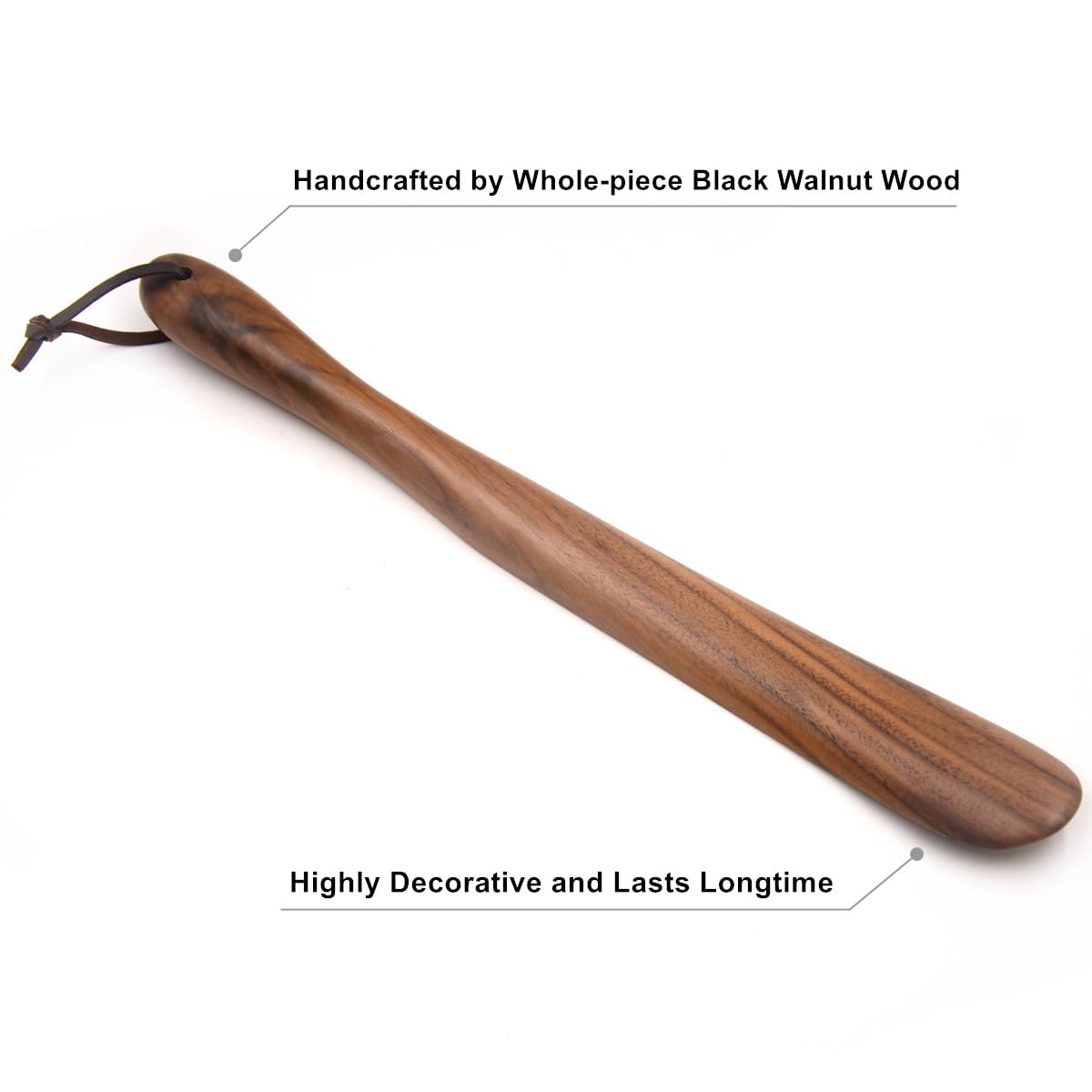 Bamber Wooden Shoe Horn Wood Shoehorn with Handle for Seniors Women Men Kids, 15'' Long, Black Walnut Bamber