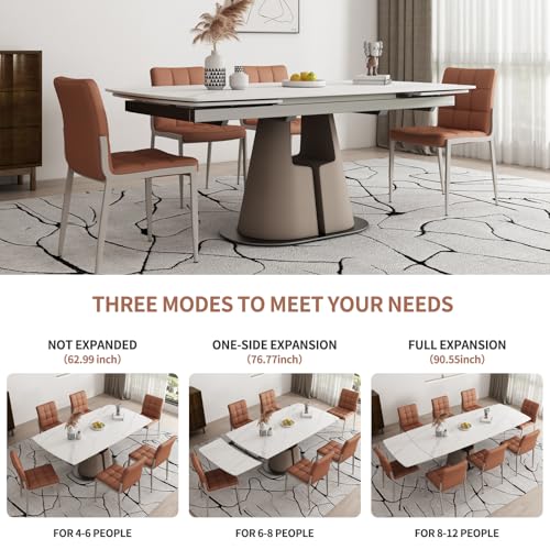 LifoHous Extendable Sintered Stone Dining Table Seats 8-10 People. Modern Telescopic Dining Table with Leather Base. Durable Stone Tabletop Suitable for Dining Rooms.90in(1Tabel) LifoHous