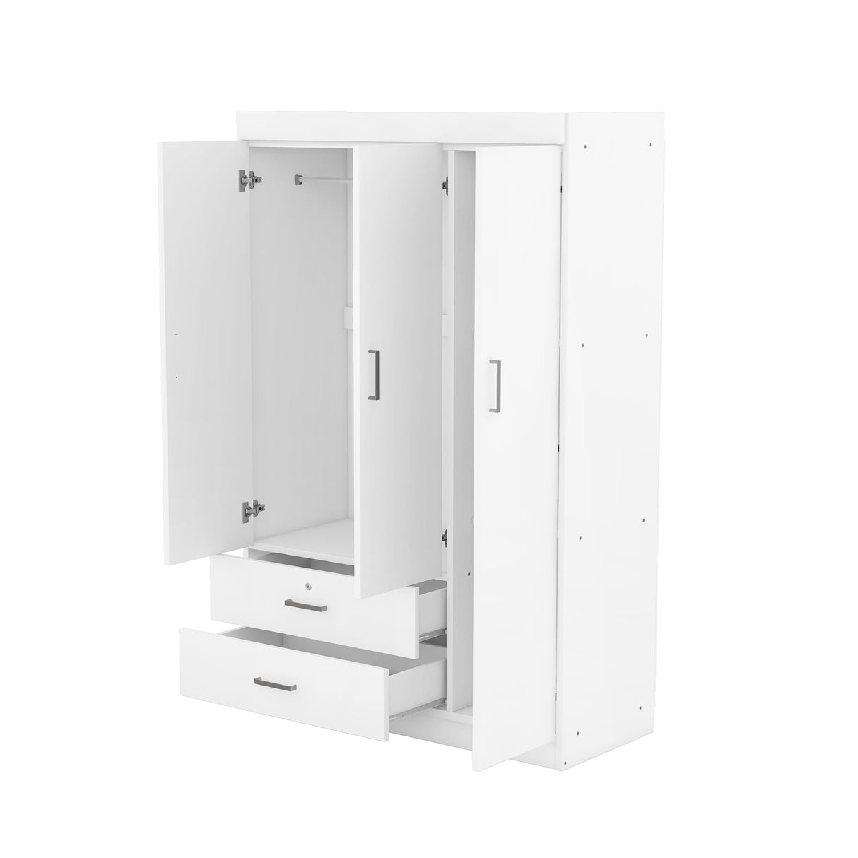 Merax 3 Door Wardrobe Cabinet Closet with Storage Drawers, Shelves and Hanging Rail for Clothes, Bedroom Organizer Merax