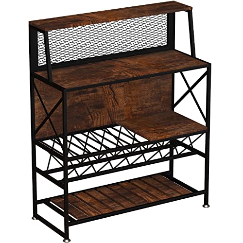 Industrial Rustic Brown Wine Rack and Home Bar Table with Glass Holder by VEVOR VEVOR