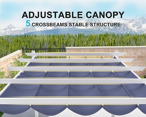 PURPLE LEAF 10' x 13' Outdoor Retractable Pergola Heavy-Duty Aluminum White Pergola with Sun Shade Canopy Patio Modern Shelter for Garden Yard Deck Grape Trellis, Navy Blue PURPLE LEAF