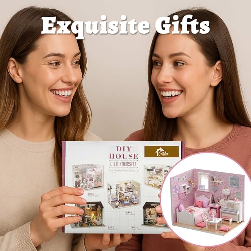 Flever DIY Miniature House Kit, Tiny Home Kit with LED Light, Mini House Build Craft Kits for Adults and Teens, Home Decor Creative Gift for Family/Friends (Sunny Princess)