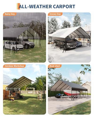 Garvee 20'x25'x13.4' Metal Carport, Heavy Duty Car Ports Kit All-Weather for 2 Full-Size Pickup Trucks, Boats, RVs, Tractors, Reinforced Frame with Anchors Garvee