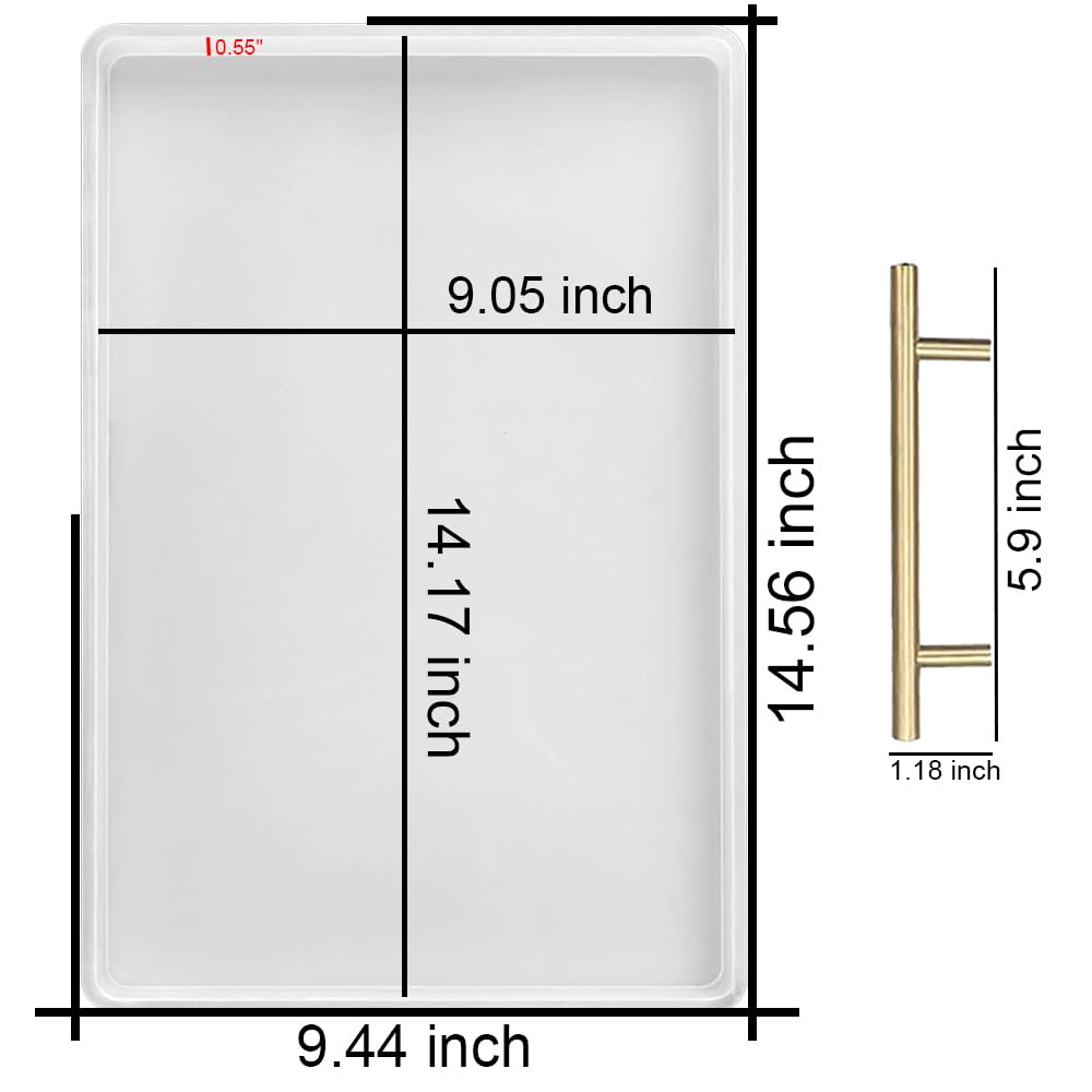 RESINWORLD 14" x 9" x 0.5" XL Large Rectangle Mold, Sturdiness Deep Serving Tray Mold with Gold Handles, Wedding Flower Mold for Resin ResinWorld