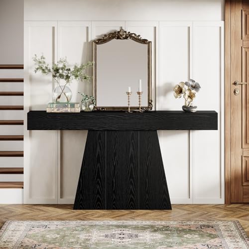 Tribesigns 63" Black Console Table, Farmhouse Entryway Table with Trapezoidal Base, Narrow Long Wood Sofa Table Behind Couch Table for Entrance, Hallway, Living Room, Black Tribesigns