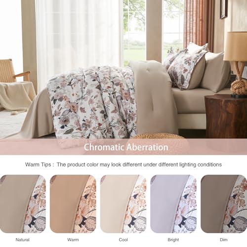 7 Piece Queen Comforter Set, Dusty Pink Butterfly Floral Comforter Set with Flowers Leaves Pattern, Soft Microfiber Complete Bedding Set for All Season(Dusty Pink, Queen) LLDSYW