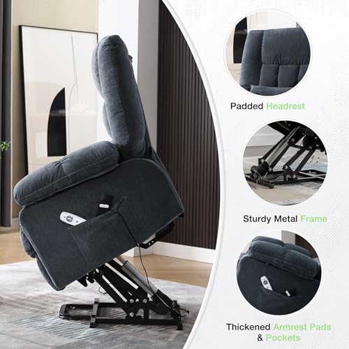 BOSMILLER Power Lift Recliner Chair with Massage and Heat for Elderly,Electric Lift Chair with USB Charging Runction and Side Pockets, Suitable for Living Rooms and bedrooms,Blue