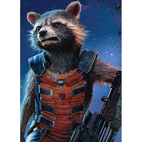 5D DIY Diamond Art, Rocket Racoon Guardians of Galaxy Racoon Diamond Art Kits for Adults Full Drill Round Diamond Gem Art Beads Painting Perfect for Home Wall Décor 11.8x15.7 inches Better Selection