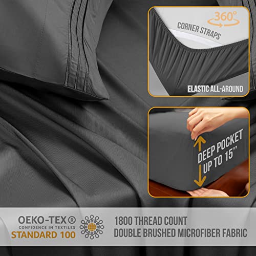 Abeero Home King Size Sheets Set Cooling - Luxury Hotel Sheet - Soft Bed Sheet with Elastic Corner Straps - Deep Pockets Microfiber Bedsheet - Bedding Sheets & Pillowcases - 4 Piece (King, Gray) Abeero Home