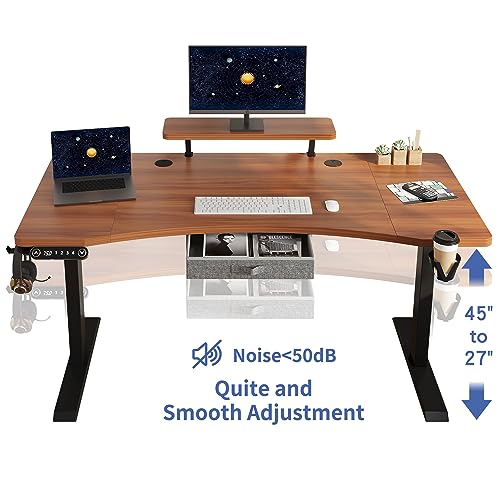 HEONAM Dual Motor Standing Desk with Drawer, 63x30 Inches Electric Height Adjustable Sit Stand Up Desk with Storage Shelf, Home Office Desk Computer Workstation with Walnut Top/Black Frame HEONAM