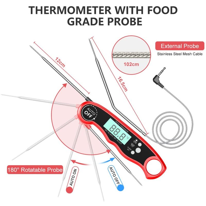 RIWUSI Meat Thermometer Digital, Instant Read Food Thermometer with Dual Probe, Backlight LCD Display, Calibration Function, Kitchen Accessories for Outdoor Cooking, Candy Making, BBQ Grill Essentials RIWUSI