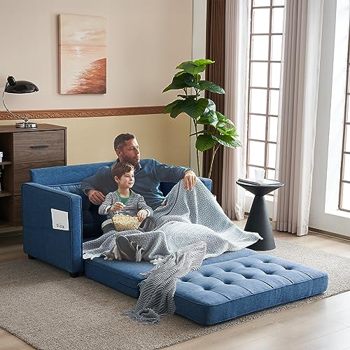 VINGLI Upgraded Loveseat Sleeper, 53.5" W 80" L Convertible Sofa Bed Couch Futon Couches for Living Room, Folding Couch Bed for Small Spaces, Foldable Floor Gaming Sofa Bed for Basement, Navy Blue VINGLI