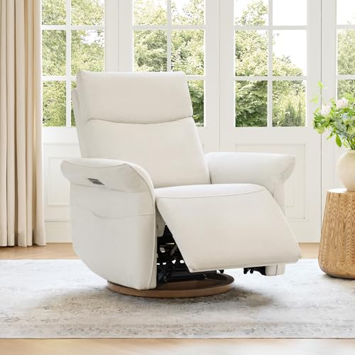 CHITA Power Recliner Chair, Electric Triple-Motor Swivel Glider Nursery Rocking Chair with Adjustable Power Headrest and Lumbar Support, GREENGARD Gold Certified, Solid Wood Base, Linen CHITA