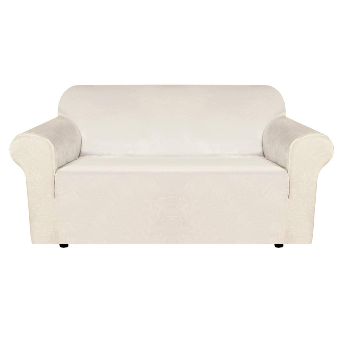 H.VERSAILTEX Stretch Velvet Loveseat Covers for 2 Cushion Couch Covers for Living Room Sofa Covers Slipcovers with Non Slip Straps Bottom, Ultra Thick Comfy Velour (Width 58"-72", Ivory) H.VERSAILTEX