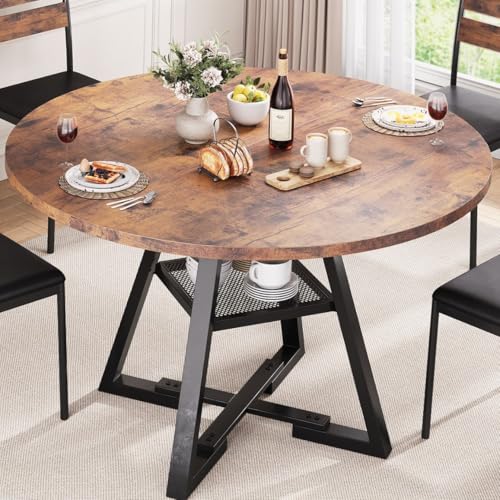 Jocoevol Round Dining Table for 4,Kitchen Dining Room Circle Dinner Pedestal Table,Space Saving Wood Kitchen & Dining Room Furniture (Vintage, 42In) Jocoevol