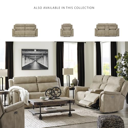 Signature Design by Ashley Next-Gen DuraPella Power Reclining Loveseat with Center Console and Adjustable Headrest, Beige Signature Design by Ashley