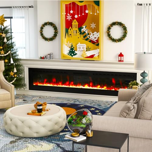 ROCSUMOO Smart Electric Fireplace - 80 Inch Electric Fireplace Inserts, Wall Mount or in-Wall Recessed Fireplace Heater, Electric Fire Place W/12H Timer, Flame Colors and Brightness (80 Inch, WiFi) ROCSUMOO